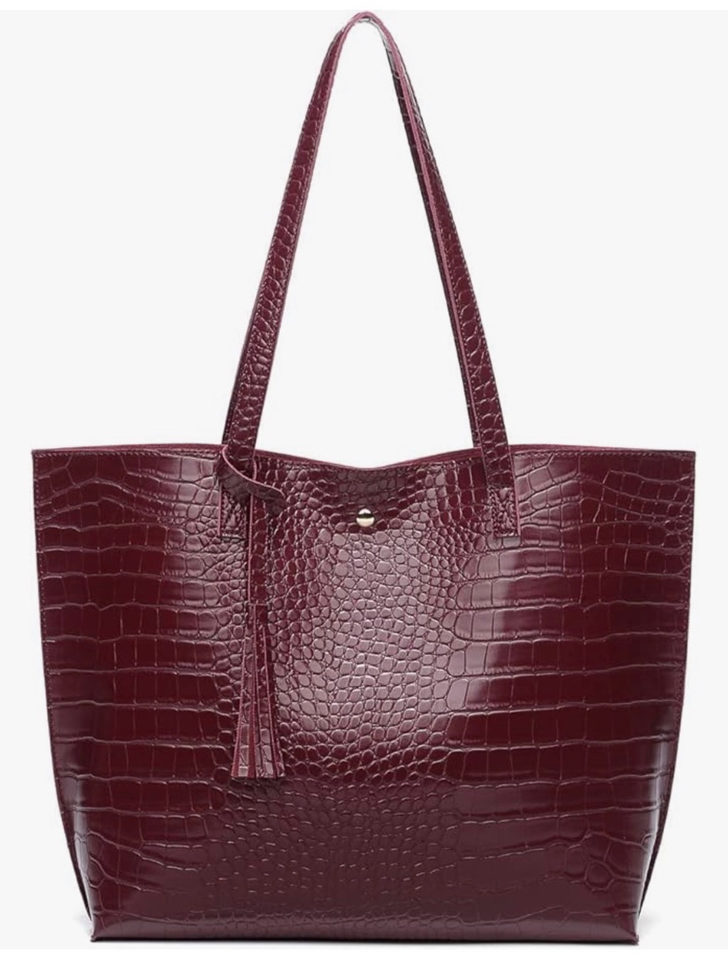 Croc-Embossed Vegan Burgundy Tote Bag - Women